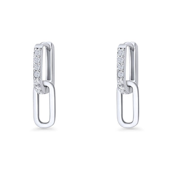 Paperclip Dangle Drop Huggie Hoop Earrings Cubic Zirconia 925 Sterling Silver Wholesale